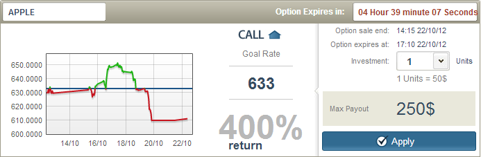 TradeRush One Touch Trade Screen